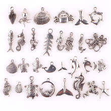 30 Uds. De aleación mezclada de Conchas de animales del océano, dijes de pescado, joyería de plata antigua, accesorios para colgantes 23551 2024 - compra barato