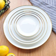 Prato de cerâmica com borda dourada, louça de porcelana branca, pratos e pratos de jantar estilo ocidental 2024 - compre barato