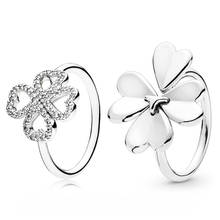Authentic 925 Sterling Silver Ring Shiny Four-Leaf Clover Silhouette Suitable For Original European Women'S Ring High Jewelry 2024 - buy cheap