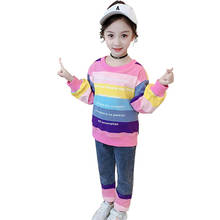 Clothes For Girls Striped Pattern Sweatshirt + Jeans 2PCS Girl Set Clothes Casual Style Children Kids Clothing 6 8 10 12 14 Year 2024 - buy cheap