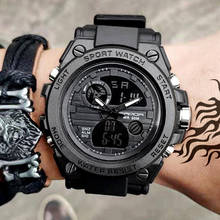 Sanda relógio de pulso de marca masculino, relógio militar esportivo de exército com tela dupla para homens à prova d'água 2024 - compre barato