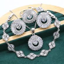Conjuntos de joyería de plata 925 para mujer, pulsera de cristal blanco, pendientes, collar, anillo colgante, joyería de boda 2024 - compra barato