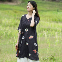 Blusa feminina estilo chinês rami, camisa longa feminina estampa vintage rami 2020 2024 - compre barato