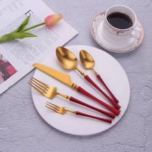 Кухонная посуда столовые приборы 20 штук нож вилка ложка набор красный золотой ресторан столовая посуда Роскошные столовые приборы набор для ужина 2024 - купить недорого