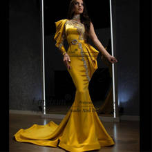 Вечерние платья-русалки с золотыми кристаллами, платье на одно плечо с бусинами для выпускного вечера, длинные официальные платья с высоким воротником, 2021 2024 - купить недорого