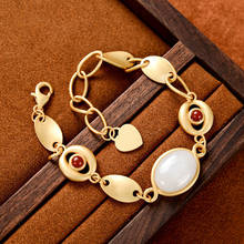 New S925 Sterling Silver Gold Plated Natural Hetian Jade White Jade South Red Retro Graceful Personality Ladies Bracelet 2024 - buy cheap