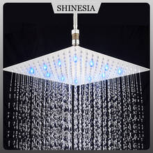 Shinesia Chrome LED Ultra-thin Rainfall Shower Head Stainless Steel 10"12"16" Bathroom Brushed Nickel Black Tap Color Changing 2024 - buy cheap