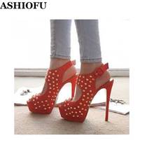 ASHIOFU Classic Handmade Ladies High Heel Sandals Rivets Spikes Sexy Club Party Shoes Peep-toe Platform Evening Fashion Sandals 2024 - buy cheap