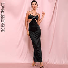 Женское платье LOVE & LEMONADE, черное, с вырезом, облегающее, со стразами, верхние бусины, с глубоким вырезом, вечерние, LM82441 2024 - купить недорого