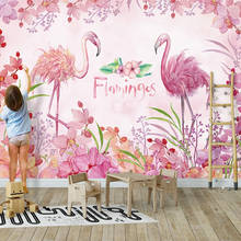 Mural de papel de parede moderno em 3d com desenhos animados, flores rosa, flamingo, para quarto de crianças, meninas, quarto, sala de estar, restaurantes, 3d 2024 - compre barato