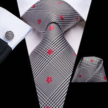 Nueva corbata de seda a cuadros blanco y negro a la moda para citas boda fiesta corbata Hanky conjunto de gemelos C-355 2024 - compra barato