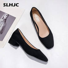 SLHJC Spring Autumn Low Heel Shoes Square Toe Square Heel Slip On Women Office Work Shoes Casual Weekends Pumps 3.5 CM Heel 2024 - buy cheap