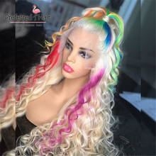 Preferred-Peluca de cabello humano Remy para mujer, postizo de encaje frontal, color rubio, arcoíris, amarillo y rojo, predespuntado 2024 - compra barato