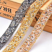 Hot-Fix Tape  1.5Cm Width 5Yards/Lot Gold Rhinestone Chain Stone Cake Ribbon Trimming Wedding Decoration For Shoes Accessories 2024 - buy cheap