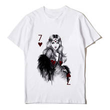 Tarjetas 7 Vintage belleza camiseta estampada mujer moda Casual camiseta señoras Harajuku estética blanca camiseta femenina Tops ropa 2024 - compra barato