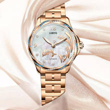 Lobinni relógio feminino de luxo, relógio de pulso automático, auto vento, mecânico, 50m, à prova d'água, espelhado, cristal austríaco 2024 - compre barato