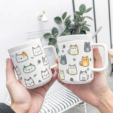 2020 Новая креативная керамическая чашка для кошки, 400 мл, мультяшная Милая простая кружка с крышкой и ложкой, художественная маленькая кружка для свежего кофе 2024 - купить недорого