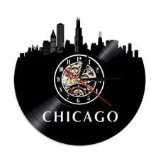 The City Of USA Chicago Skyline 3D Wall Clock Modern Design Vinyl Record Wall Clocks 3D Wall Watches Handmade Travel Gift Idea 2024 - buy cheap