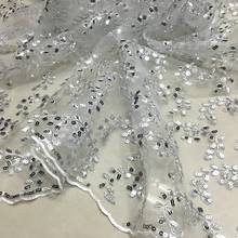 1meter new mesh lace beads sequins embroidered clothing fabric / stage costume / wedding fabric 2024 - buy cheap