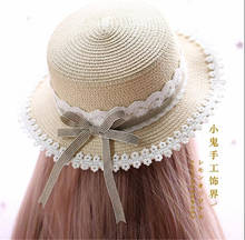 Summer Mori Girl Lace Trim Bow Plaid Straw Hats Women Beach Sun Hat Japanese Lolita Kawaii Princess Hat Cosplay Headwear B549 2024 - buy cheap