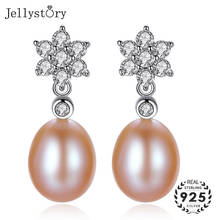 Jellystory Female Silver 925 Jewelry Elegant Natural Freshwater Pearl Drop Earrings AAA Zircon Fashion Style Weddings Pendientes 2024 - buy cheap