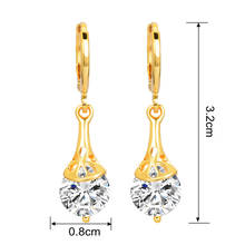 Fashion Women Gold Color Round Zircon CZ Dangle Earrings Jewelry 2024 - buy cheap