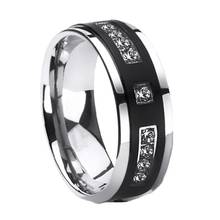 FDLK    Men's Simple Atmospheric Ring Black White Crystal Finger Ring Engagement Wedding Band Cocktail Party Jewelry 2024 - buy cheap