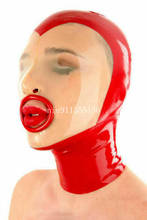 New Hot Sale Latex Hood with Red mouth Circle Closed Eyes Back Zip Latex Mask Rubber Hood for Party Wear Cosplay Costumes 2024 - buy cheap