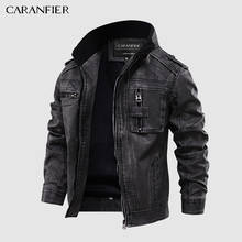 Caranfier jaquetas masculinas de couro, para motocicleta, colarinho com bolsos de zíper, tamanho americano, pu, casacos para motociclista, roupa de exterior da moda 2024 - compre barato