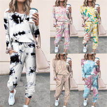 Tie Dye Print Two Piece Sets Women Autumn Winter O Neck Long Sleeve Loose Tops+Drawstring Pocket Long Pants Femme Tracksuit Sets 2024 - buy cheap