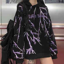 Harajuku Winter Women'S Korean  Harajuku Streetwear Dark Lightning Print Hooded Sweatshirt Fashion Loose Women'S Sweatshirt 2024 - buy cheap