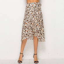 Винтажная длинная юбка с леопардовым принтом, Женская юбка миди-юбка с высокой талией и бантом, летняя сексуальная юбка с разрезом, женская пляжная юбка с оборками, 2019 2024 - купить недорого