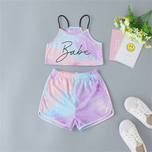 1-5Y Fashion Girls Summer Clothing Newborn Baby Girls Letter Tie Dye Pirnt Vest Tops+Shorts Children Casual Tracksuits Outfits 2024 - buy cheap