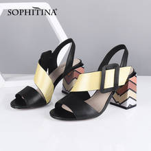 SOPHITINA Fashion Sandals Buckle High Quality Cow Leather Elegant Sandals Special Mixed Colors New Square Heel Shoes Women C568 2024 - buy cheap