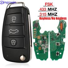 Jingyuqin-llave remota semiinteligente MQB, 3 botones plegable, funda inteligente abatible para mando a distancia de coche 315Mhz o 433Mhz para Audi A6 A6L 2024 - compra barato