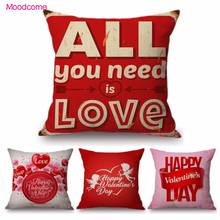 Vintage Red Pink Valentine's Day Decoration Sofa Throw Pillow Case Little Angel Cupid Red Heart Shape Cotton Linen Cushion Cover 2024 - buy cheap