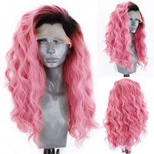 Charisma-peluca larga ondulada para mujer negra, pelo sintético con malla frontal, color rosa degradado, Alta Temperatura 2024 - compra barato