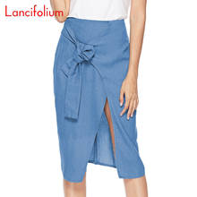 Wrap High Waist Skirt Women Korean Style Summer Sexy Split Pencil Skirt Female Casual Midi Jeans Skirt Ladies Denim Office Skirt 2024 - buy cheap