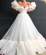 White Off the Shoulder Long Evening Dresses Puffy Sleeve Ruffles Tulle Prom Gowns Floor Length Woman Abendkleider 2024 - buy cheap