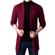 Men Long Style Cardigan Sweater 2019 New Fashion Spring and Autumn X-long Knit Sweater Jackets Solid Color Sweatercoat 2024 - buy cheap