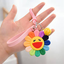 Colorful PVC Smile Sunflower Keychain Women Girl Cute Sunshine Smile Flower Key Chain Bag Pendant Charms Party Gift Llaveros 2024 - buy cheap