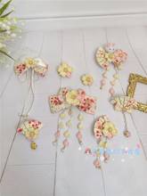 Japanese and Cherry Blossoms Hair Kimono Bathrobe Rabbit Bow Hairclip Yellow Fan Lolita Antique Edge Clamp 2024 - buy cheap