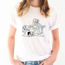 Camiseta de manga corta con estampado de perro manchado para mujer, ropa informal Vintage de dibujos animados, 101 2024 - compra barato
