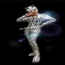 Q21 сексуальный женский серебряный зеркальный боди танцевальные костюмы зеркальный стеклянный комбинезон dj кошачья маска подиумный наряд для выступлений женские вечерние платья 2024 - купить недорого