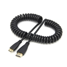 Угловой пружинный спиральный тип C мини HDMI-совместимый кабель Mini HDMI-штекер-A HD Эластичный кабель 50 см до 150 см 2024 - купить недорого