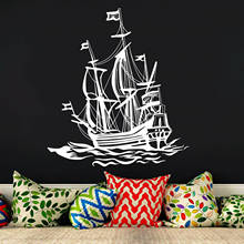 Виниловая наклейка на стену с изображением морской яхты, корабля, парусника, лодки, морских волн 2022 - купить недорого