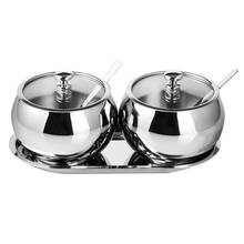 SHGO HOT-Sugar Bowl With Lid and Spoon, 2 Stainless Steel Salt Bowl Spice Jars Set Condiment Pots,Silver 2024 - buy cheap