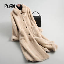 Casaco feminino de lã verdadeira a18228, jaqueta de pele de corvino para garotas, pele de ovelha longa sobre o tamanho da parca 2024 - compre barato