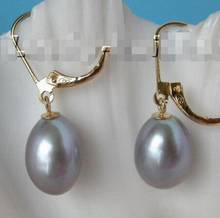 Free Shipping  Genuine Dangle 13mm rice corn Gray pearl Earrings 2024 - buy cheap