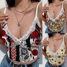 Women's Top Summer Webbing Stitching Crop Top Deep V-neck Leaf Floral Printing Camisole Vest Sexy Lace Sling Corset Top Woman 2024 - buy cheap